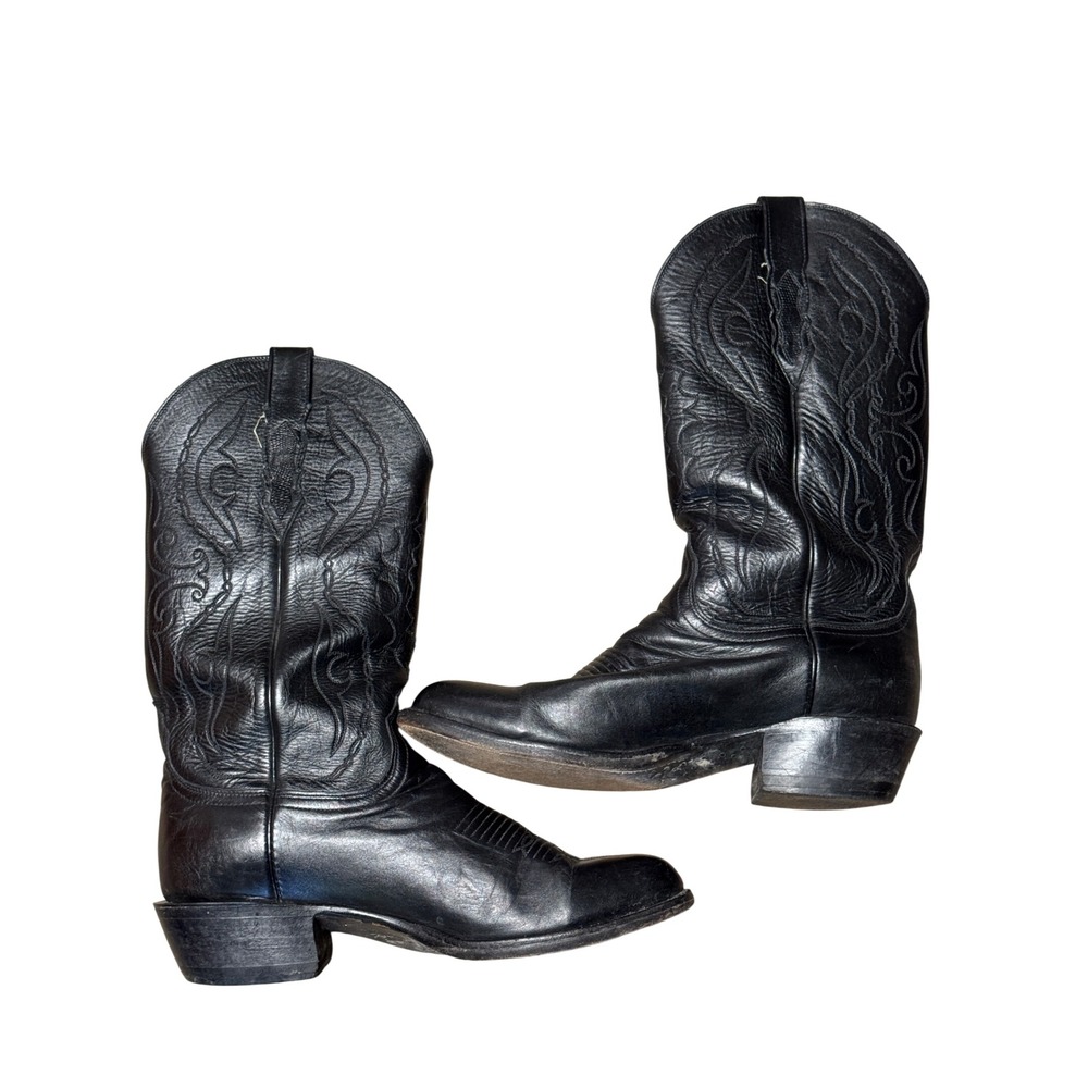 Lucchese 2000 classic black leather cowboy boots Mens Size 8 2E